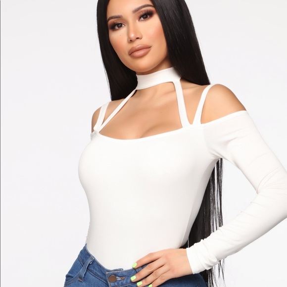 Fashion Nova Tops - White Choker Bodysuit.